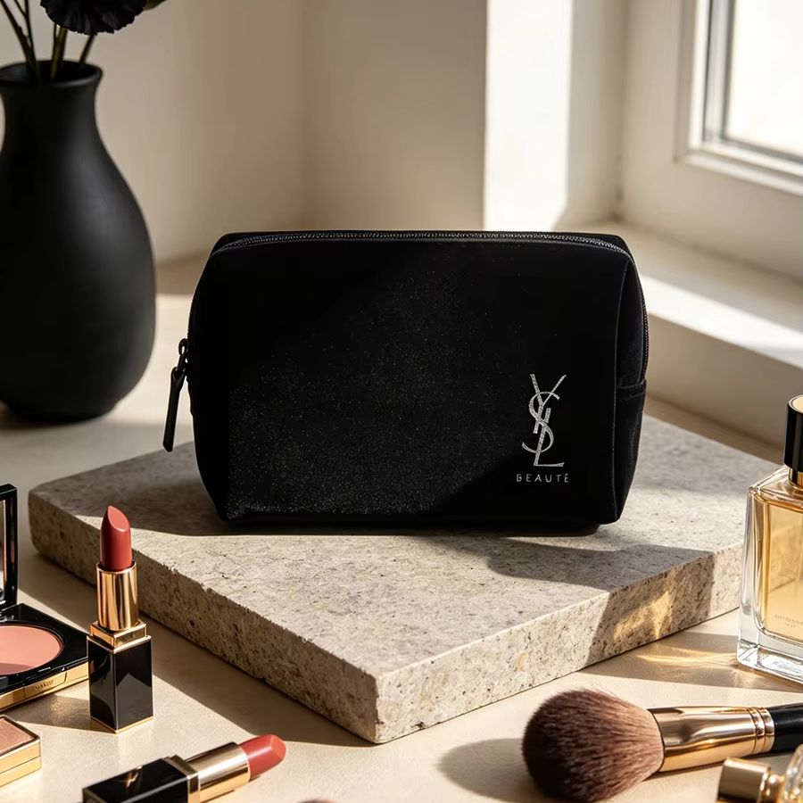 Luxury Bags Ysl - Czarna kosmetyczka YSL z nadrukiem, luksusowa,