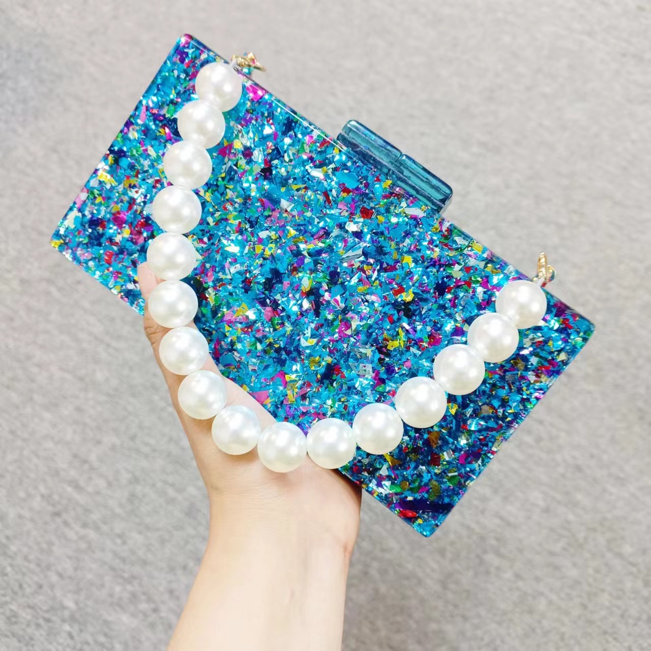 Luxury Bags Green - Luksusowa akrylowa kopertówka z koralikami dla