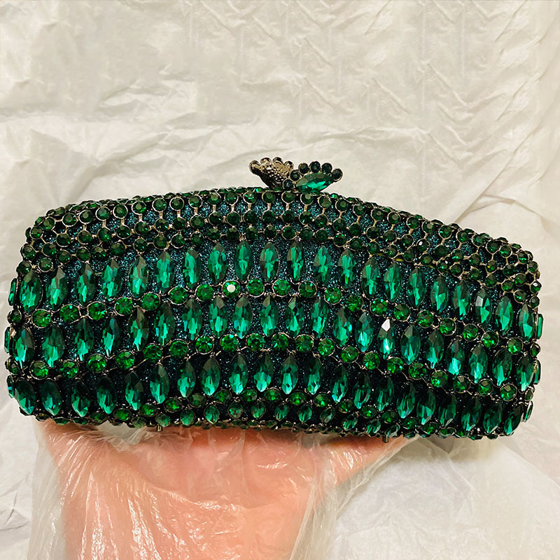 Luxury Bags Green - Luksusowe Zielone Kopertówki Wieczorowe z Cyrkoniami