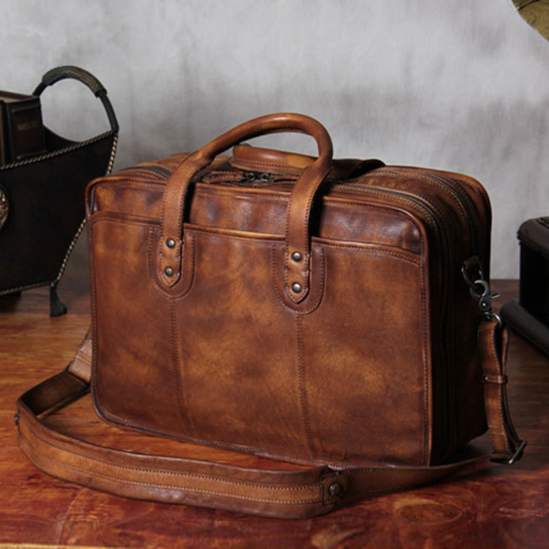 Luxury Bags That Fit Laptop - Luksusowa, vintage'owa męska torba biznesowa z