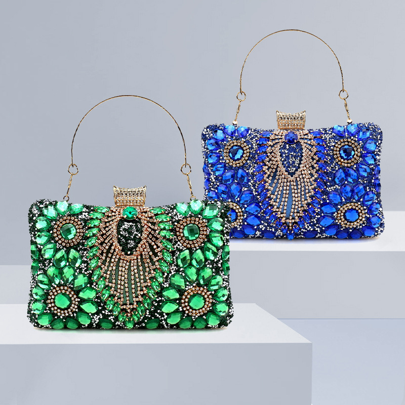 Luxury Bags Green - Luksusowa Zielona Kopertówka Wieczorowa z Frędzlami