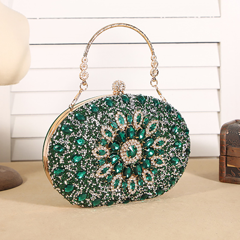 Luxury Bags Green - Wieczorowe kopertówki na wesele, luksusowe owalne
