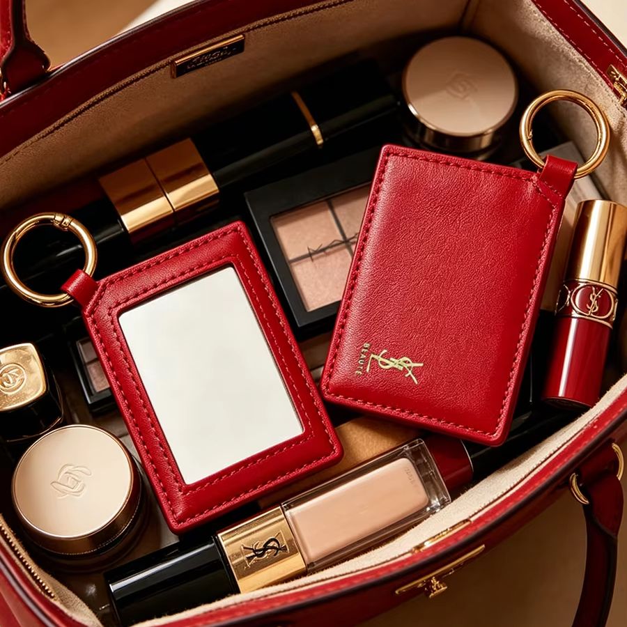 Luxury Bags Ysl - YSL Czerwone Skórzane Kwadratowe Mini Lusterko