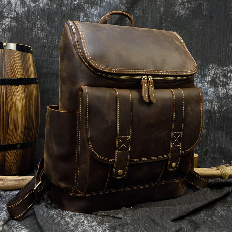 Laptop Bag Leather 15 - Duża pojemność staromodny skórzany plecak Laptop