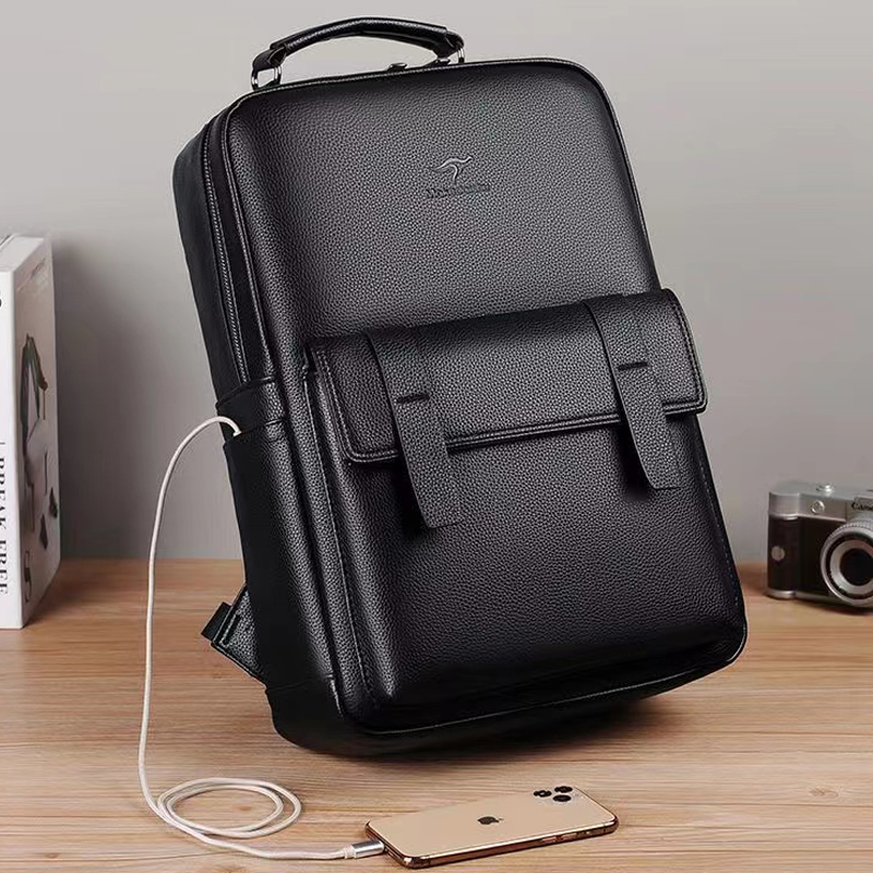 Luxury Bags With Zipper - Luksusowy męski plecak skórzany z interfejsem